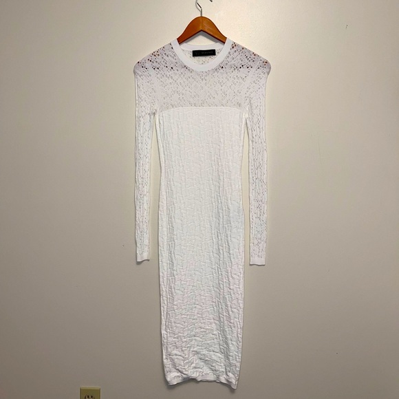 Versace Crewneck long-sleeve tattoo-knit bodycon dress in white - Picture 2 of 5